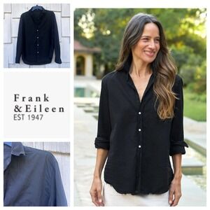 Frank and Eileen Eileen Black Cotton Button Up Shirt Women's Medium Made in USA